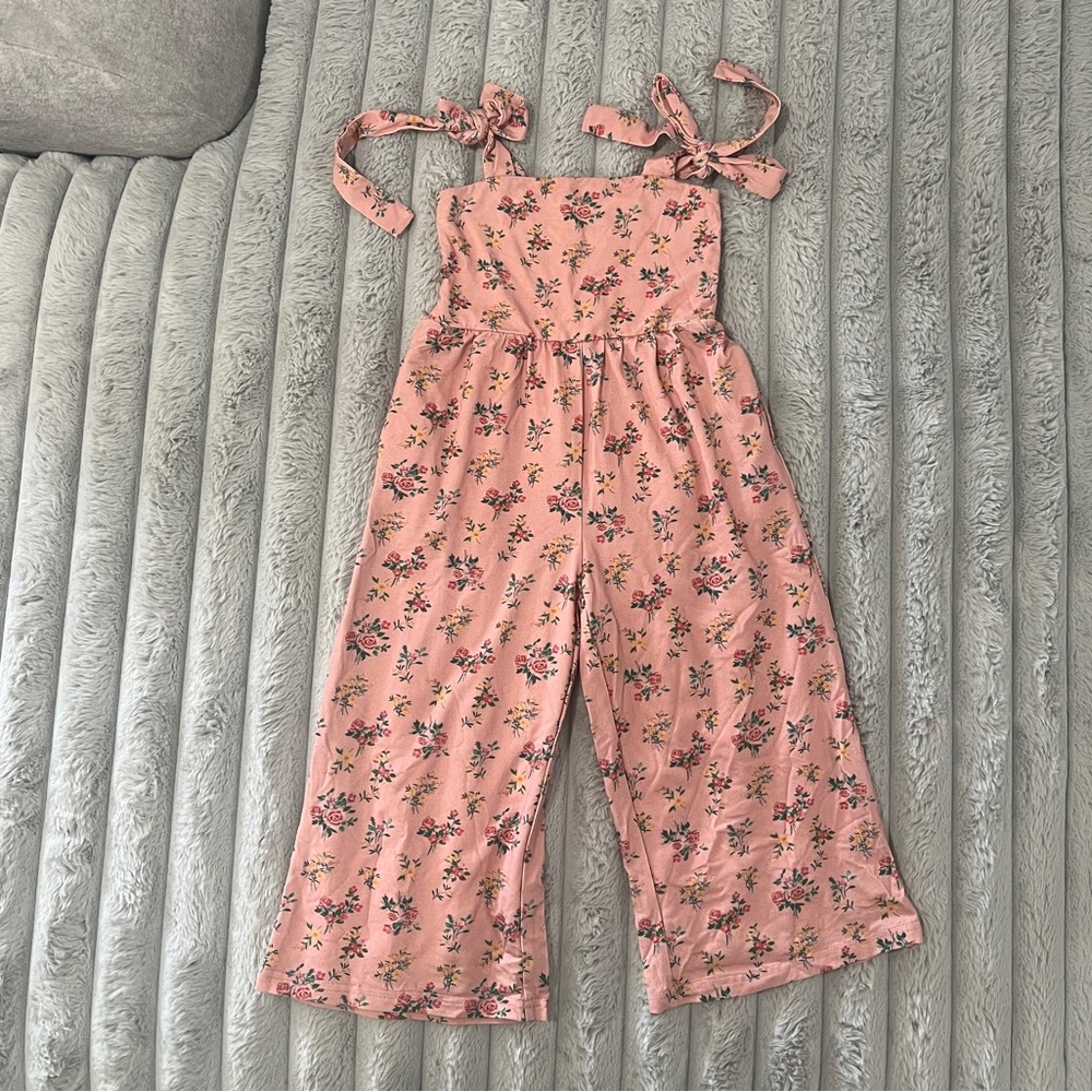 Floral Pink love and grow leggy romper Jumpsuit with Bow Straps